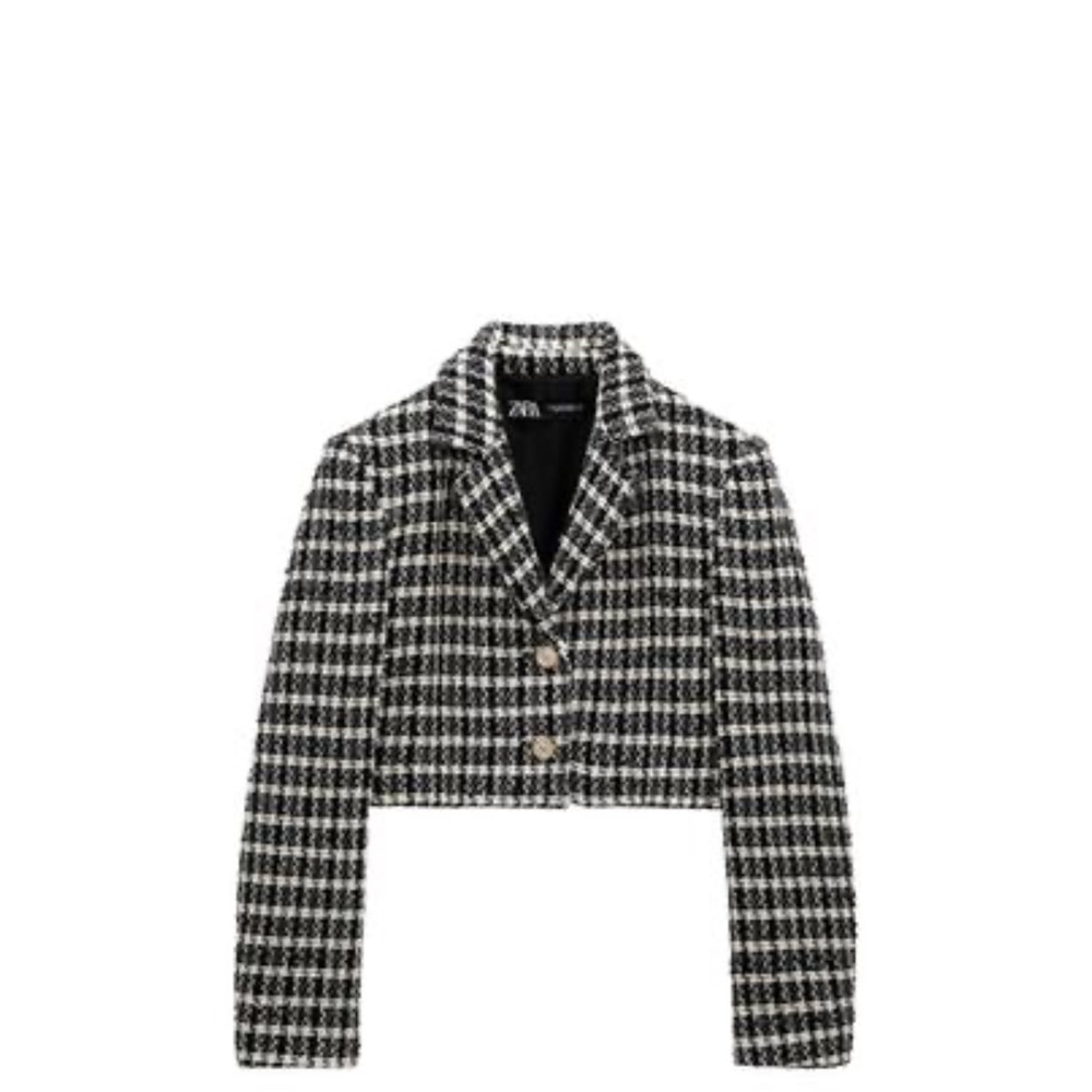 Zara Women's Black and White Houndstooth Jacket